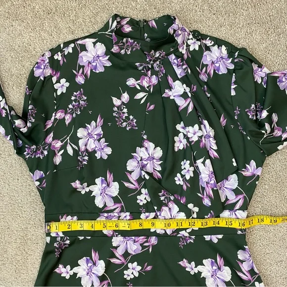 Alexia Admor Satin Mock Neck Midi Dress Green Floral 12 - Picture 11 of 12